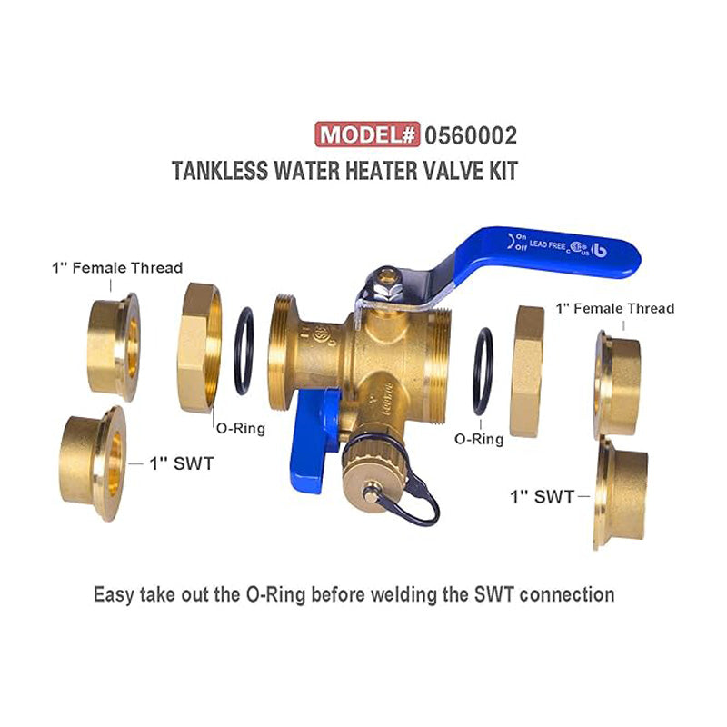HYDRO MASTER Tankless Water Heater Service Valve Kit with Pressure Relief Valve Included 2 pcs SWT Connections, 1-Inch IPS Isolator Clean Brass