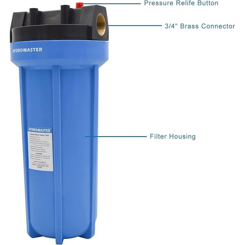 HYDRO MASTER Water Filter with Pressure Relife Button, Includes Housing, Filter Cartridge, Wrench, Bracket and Screw