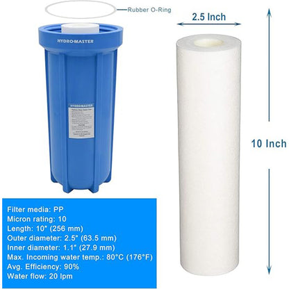 HYDRO MASTER Water Filter with Pressure Relife Button, Includes Housing, Filter Cartridge, Wrench, Bracket and Screw