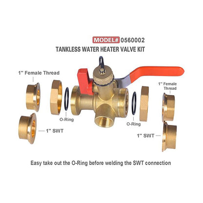 HYDRO MASTER Tankless Water Heater Service Valve Kit with Pressure Relief Valve Included 2 pcs SWT Connections, 1-Inch IPS Isolator Clean Brass