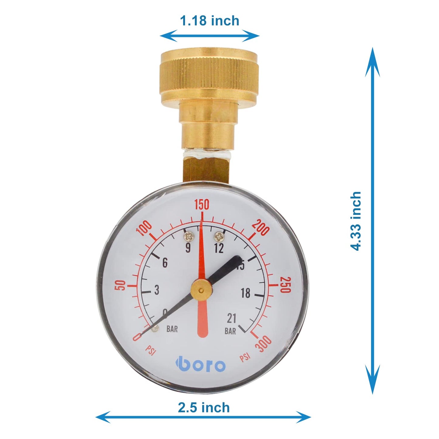 HYDRO MASTER 2-1/2" Water Pressure Test Gauge 300 psi, 3/4" Female Garden Hose Thread