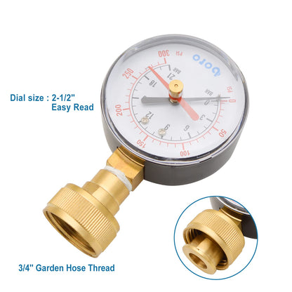 HYDRO MASTER 2-1/2" Water Pressure Test Gauge 300 psi, 3/4" Female Garden Hose Thread