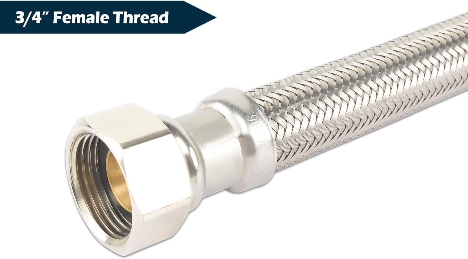 HYDRO MASTER Braided Flexible Water Heater Connector with Ball Valve, 3/4 Inch Ball Valve x 3/4 Inch FIP x 24 Inch Stainless Steel Flexible Water Heater Connector, For PEX Pipe, Copper, CPVC, HDPE - watertech plumbing supply