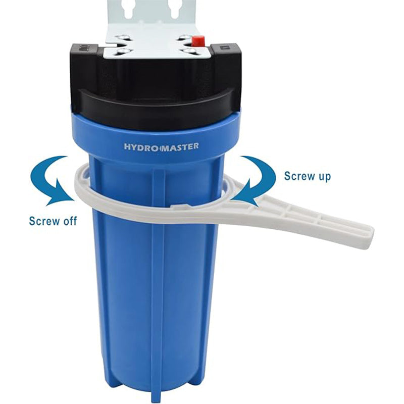 HYDRO MASTER Water Filter with Pressure Relife Button, Includes Housing, Filter Cartridge, Wrench, Bracket and Screw