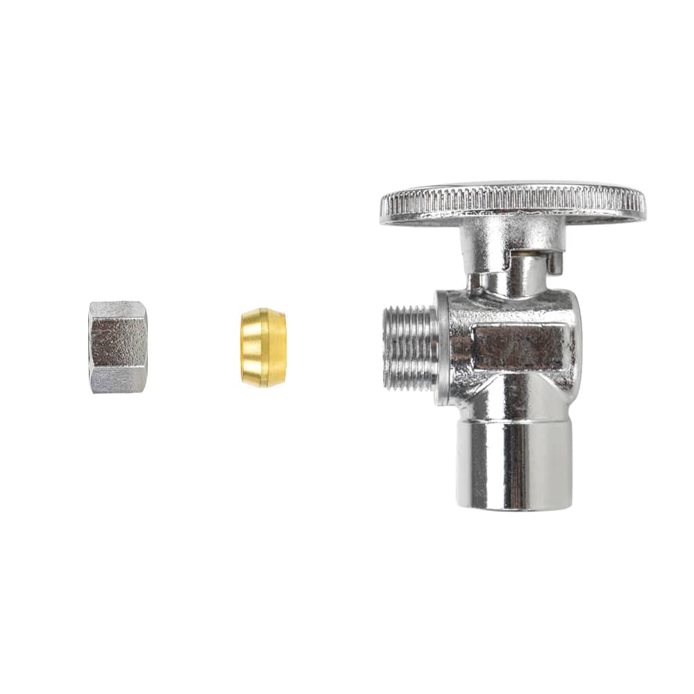 HYDRO MASTER LF brass angle stop valve, 1/4 turn, 1/2"SWT X 3/8"OD,brass body and zinc handle - watertech plumbing supply