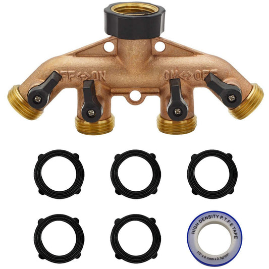 HYDRO MASTER 4 Ways Garden Hose Splitter,3/4" Garden Hose Spigot Adapter with 4 Valves,Fits All Garden Hose.