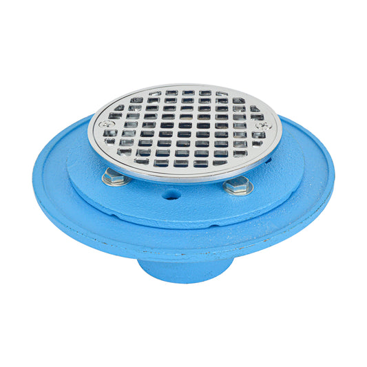 HYDRO MASTER Cast Iron No-hub Shower Drain With Brass Round Strainer