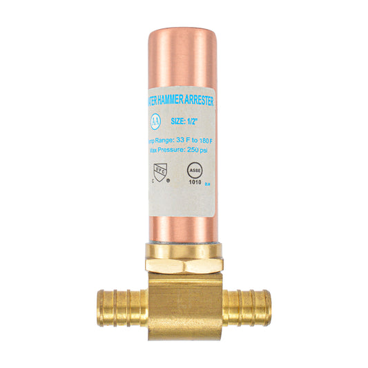 HYDRO MASTER Lead Free Brass Tee Water Hammer Arrestors with Stainless Steel Tube