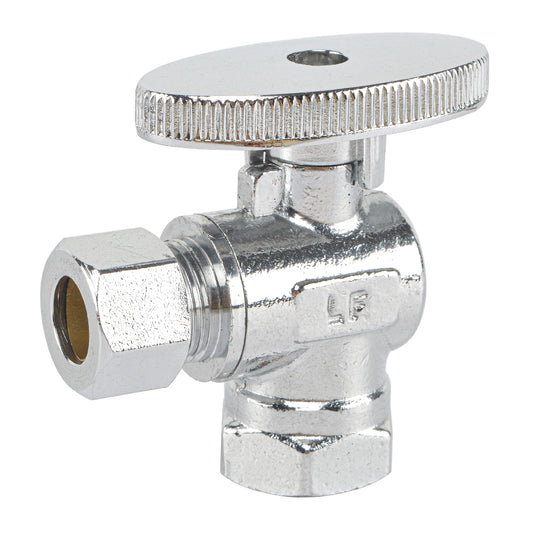 HYDRO MASTER Lead Free Brass Chrome Plated 1/4 Turn Zinc Handle Stop Angle Valve