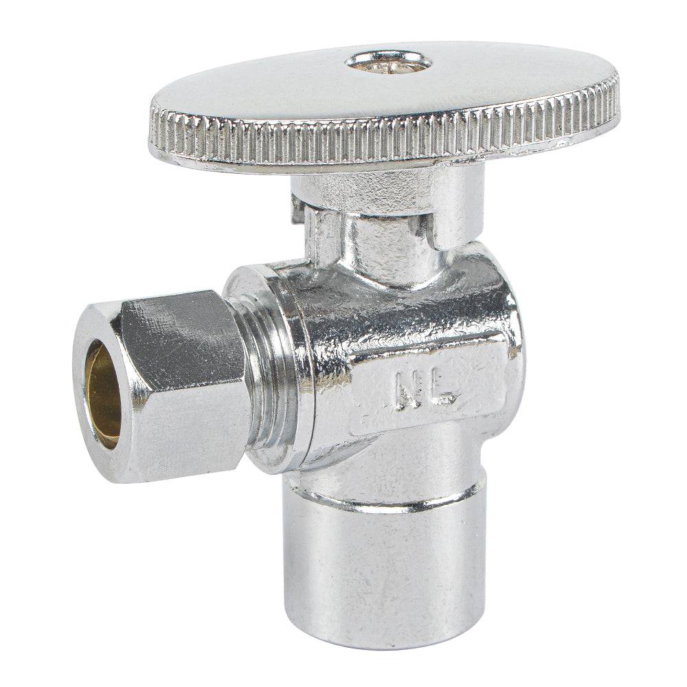 HYDRO MASTER LF brass angle stop valve, 1/4 turn, 1/2"SWT X 3/8"OD,brass body and zinc handle - watertech plumbing supply