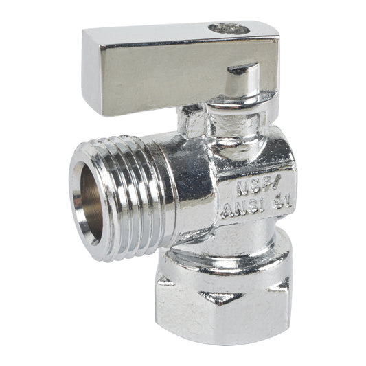 HYDRO MASTER Lead Free Brass Chrome Plated NPSM 1/4 Turn Zinc Handle Stop Angle Valve