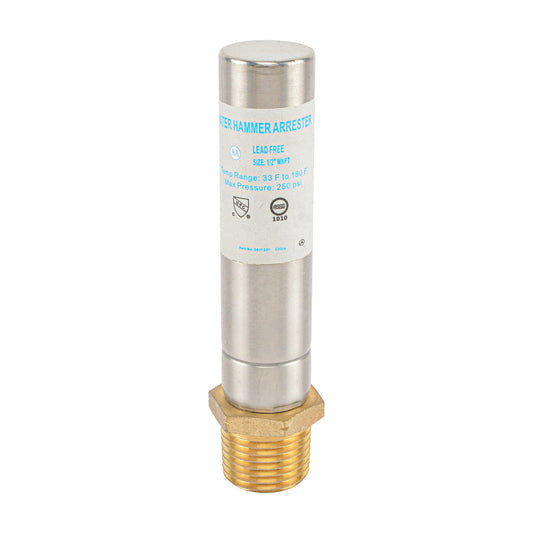HYDRO MASTER Water Hammer Arrestor,Lead Free brass, 1/2"MNPT