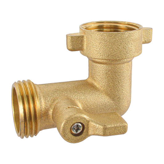 HYDRO MASTER Heavy Duty Brass Shut Off Valve,Garden Hose Elbow Connector,3/4" FHT x 3/4" MHT