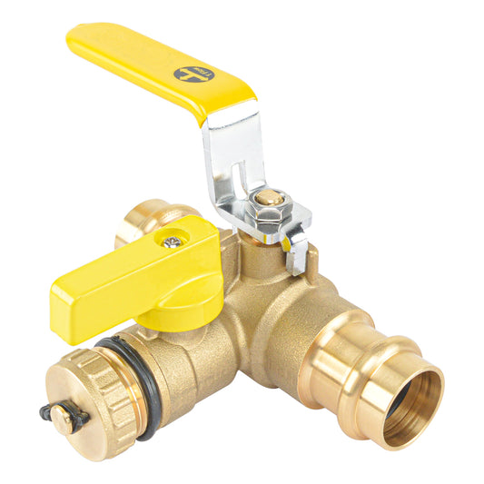 HYDRO MASTER 3/4" Press Full Port Ball Valve w/Drain & Reversible Handle, LF Brass, 3/4 Inch T-Flow, Press Connection