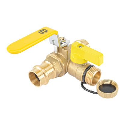 HYDRO MASTER 3/4" Press Full Port Ball Valve w/Drain & Reversible Handle, LF Brass, 3/4 Inch T-Flow, Press Connection
