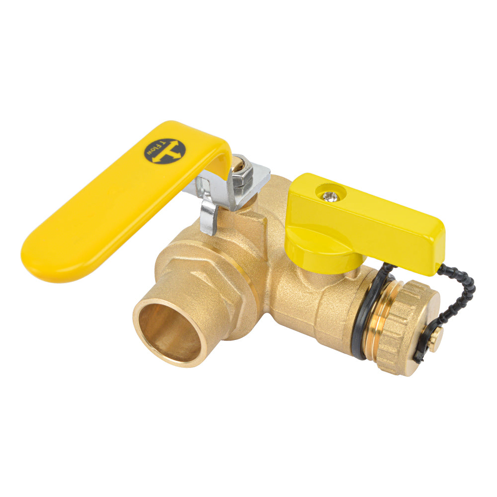 HYDRO MASTER 3/4" Sweat Full Port Ball Valve w/Drain & Reversible Handle, Lead-Free Brass, 3/4 Inch T-Flow, Sweat Connection
