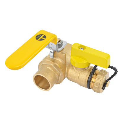 HYDRO MASTER 3/4" Sweat Full Port Ball Valve w/Drain & Reversible Handle, Lead-Free Brass, 3/4 Inch T-Flow, Sweat Connection