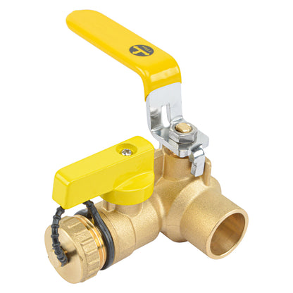 HYDRO MASTER 3/4" Sweat Full Port Ball Valve w/Drain & Reversible Handle, Lead-Free Brass, 3/4 Inch T-Flow, Sweat Connection