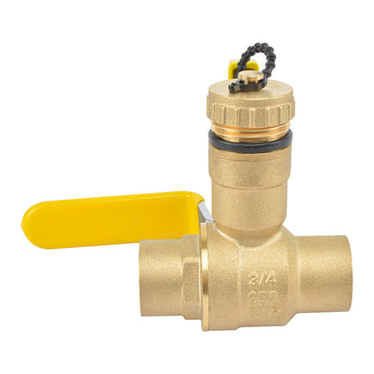 HYDRO MASTER 3/4" Sweat Full Port Ball Valve w/Drain & Reversible Handle, Lead-Free Brass, 3/4 Inch T-Flow, Sweat Connection