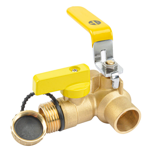 HYDRO MASTER 3/4" Sweat Full Port Ball Valve w/Drain & Reversible Handle, Lead-Free Brass, 3/4 Inch T-Flow, Sweat Connection