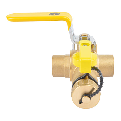 HYDRO MASTER 3/4" Sweat Full Port Ball Valve w/Drain & Reversible Handle, Lead-Free Brass, 3/4 Inch T-Flow, Sweat Connection