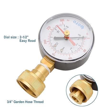HYDRO MASTER 2-1/2" Water Pressure Test Gauge 300 psi, 3/4" Female Garden Hose Thread - watertech plumbing supply