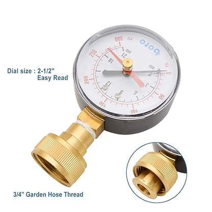 HYDRO MASTER 2-1/2" Water Pressure Test Gauge 300 psi, 3/4" Female Garden Hose Thread - watertech plumbing supply