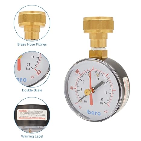 HYDRO MASTER 2-1/2" Water Pressure Test Gauge 300 psi, 3/4" Female Garden Hose Thread - watertech plumbing supply