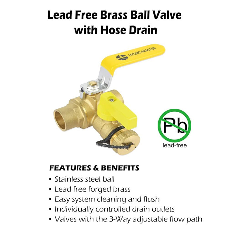 HYDRO MASTER 3/4" Sweat Full Port Ball Valve w/Drain & Reversible Handle - watertech plumbing supply