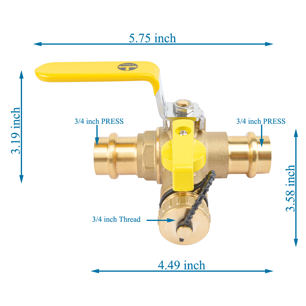 HYDRO MASTER 3/4" Press Full Port Ball Valve w/Drain & Reversible Handle - watertech plumbing supply