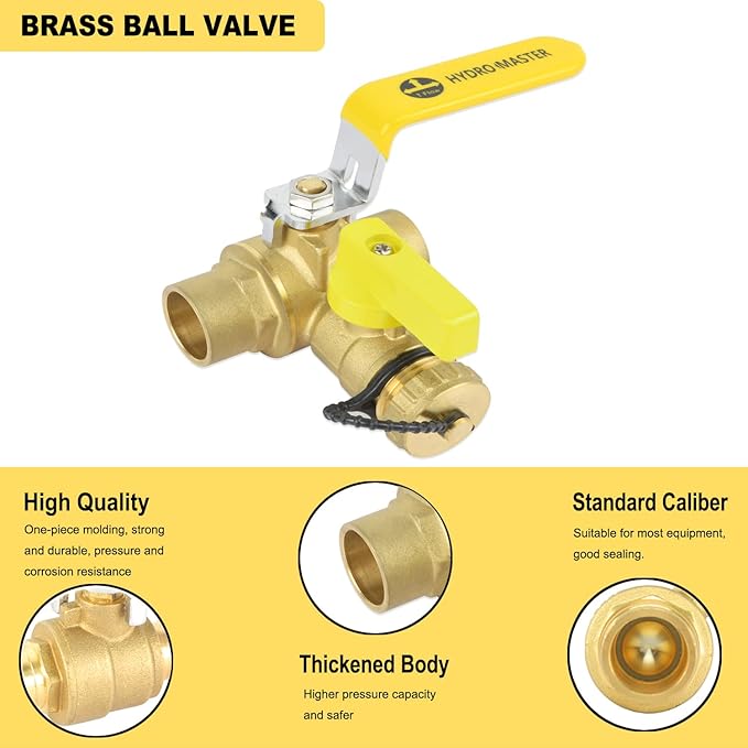 HYDRO MASTER 3/4" Sweat Full Port Ball Valve w/Drain & Reversible Handle - watertech plumbing supply