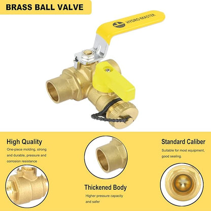 HYDRO MASTER 3/4" Sweat Full Port Ball Valve w/Drain & Reversible Handle - watertech plumbing supply