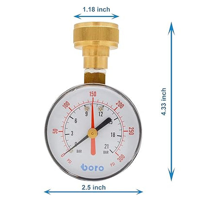 HYDRO MASTER 2-1/2" Water Pressure Test Gauge 300 psi, 3/4" Female Garden Hose Thread - watertech plumbing supply