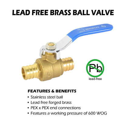 HYDRO MASTER PEX Brass Ball Valve,Lead Free Brass,ASIN F1807, 600WOG - watertech plumbing supply