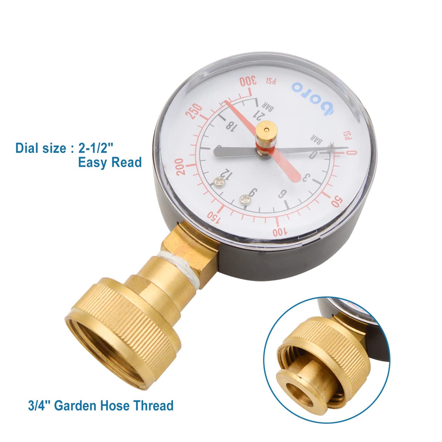 HYDRO MASTER 2-1/2" Water Pressure Test Gauge 300 psi, 3/4" Female Garden Hose Thread - watertech plumbing supply