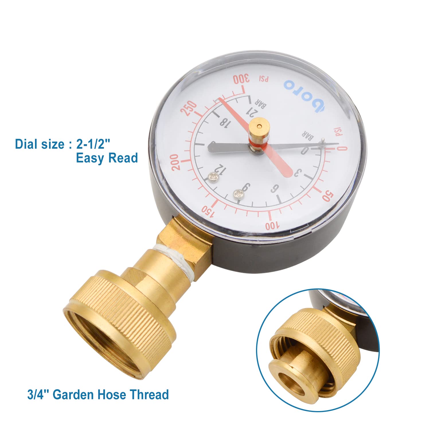 HYDRO MASTER 2-1/2" Water Pressure Test Gauge 300 psi, 3/4" Female Garden Hose Thread - watertech plumbing supply