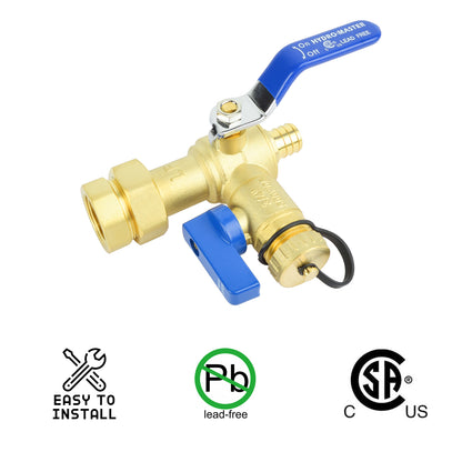 HYDRO MASTER Tankless Water Heater Valve Kit, Lead-Free Brass, NPT Thread x PEX Connection - watertech plumbing supply