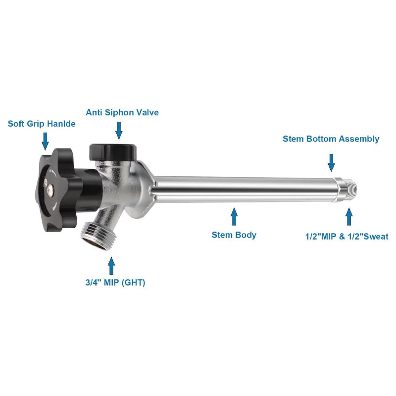 HYDRO MASTER Frost Free sillcock, 1/2" MIP x 1/2"MIP & 1/2"Sweat - watertech plumbing supply