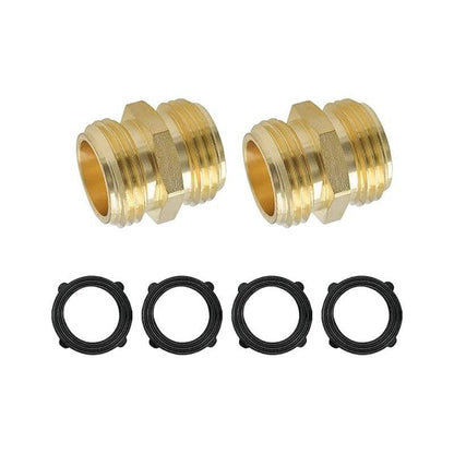 HYDRO MASTER 0712701 3/4 Inch Brass Garden Hose Adapter Double Male Quick Connector, Solid Brass 2 Pack - watertech plumbing supply