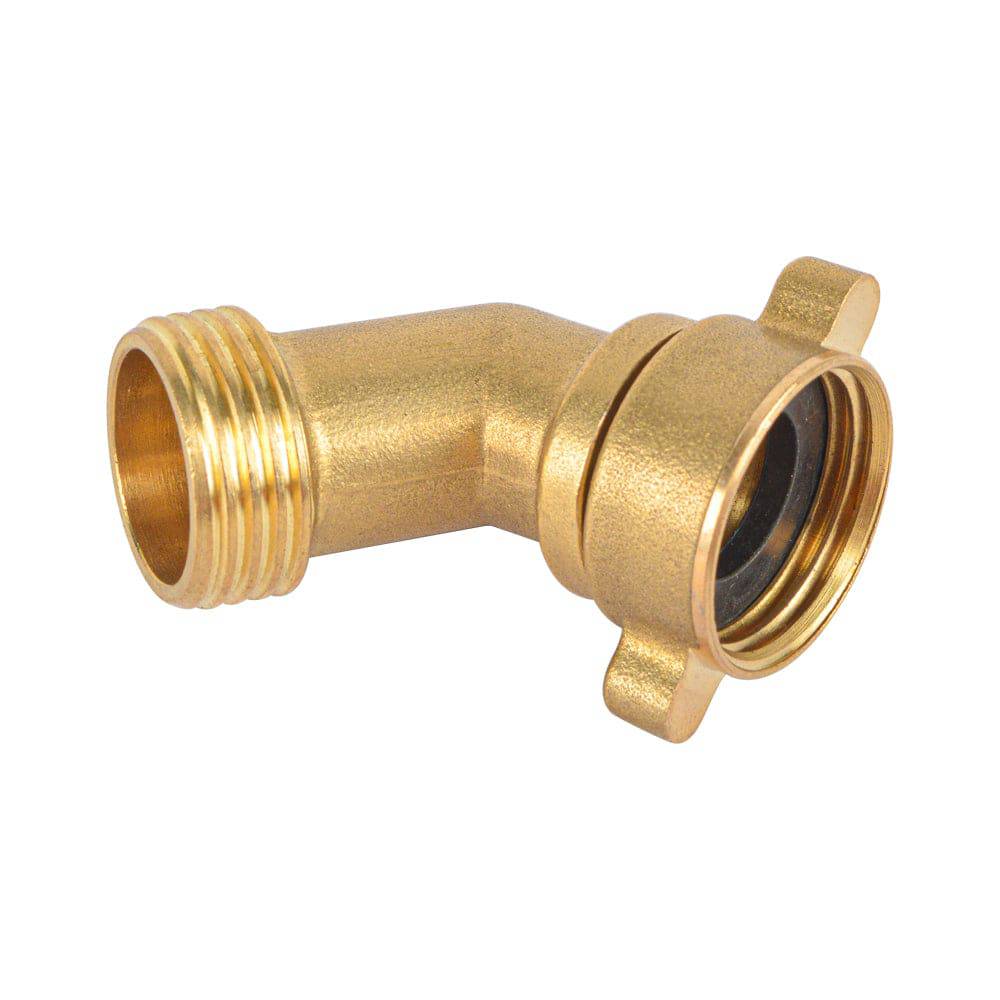HYDRO MASTER 45 Degree Hose Elbow Garden Hose Connector Quick Swivel Connect Adapter, Solid Brass - watertech plumbing supply