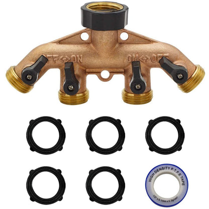 HYDRO MASTER 4 Ways Garden Hose Splitter,3/4" Garden Hose Spigot Adapter with 4 Valves,Fits All Garden Hose. - watertech plumbing supply