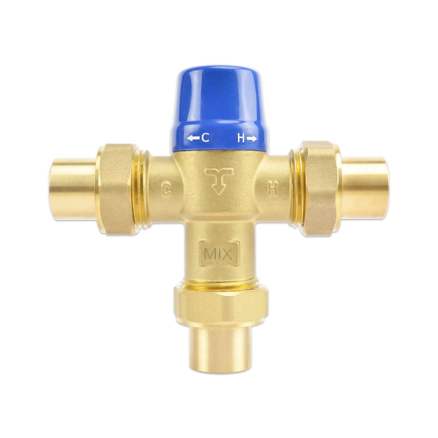 HYDRO MASTER Thermostatic Mixing Valve, Lead Free Brass Construction, Temperature Control, 3/4 Inch Sweat - watertech plumbing supply