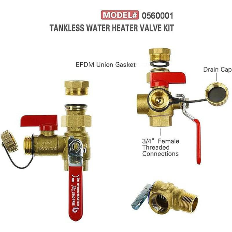 Hydro Master 3/4-Inch IPS Isolator Tankless Water Heater Service Valve Kit with Pressure Relief Valve, Clean Brass - watertech plumbing supply