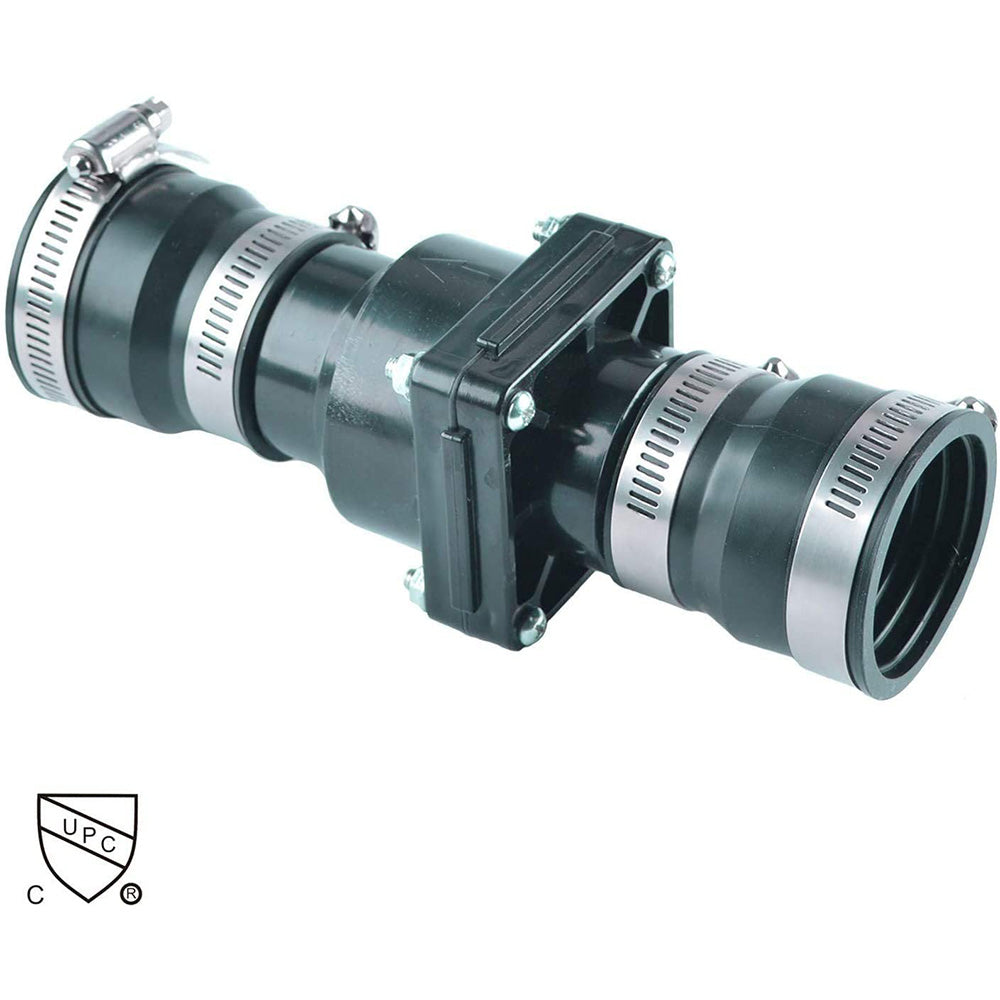 Hydro Master Plastic Sump Pump Check Valve with Stainless Steel Clamps for 1-1/2 inch or 1-1/4 inch - watertech plumbing supply