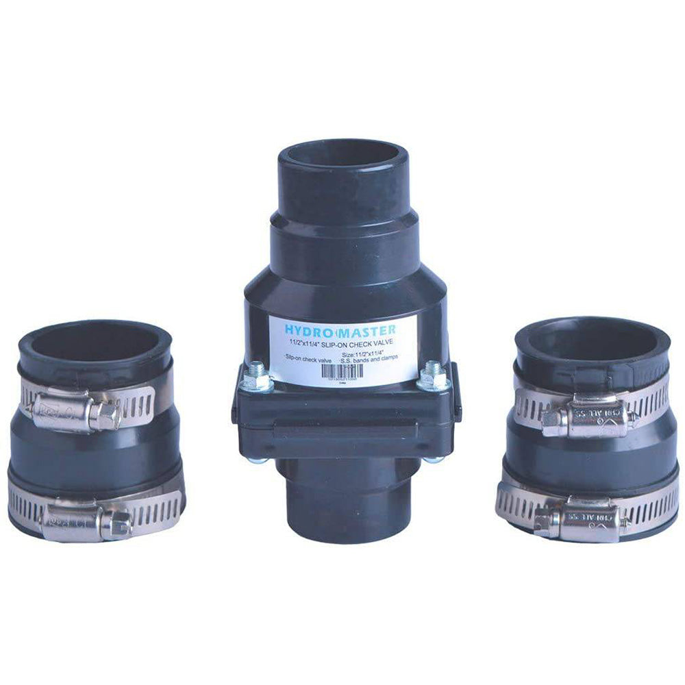 Hydro Master Plastic Sump Pump Check Valve with Stainless Steel Clamps for 1-1/2 inch or 1-1/4 inch - watertech plumbing supply