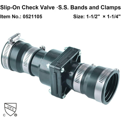 Hydro Master Plastic Sump Pump Check Valve with Stainless Steel Clamps for 1-1/2 inch or 1-1/4 inch - watertech plumbing supply