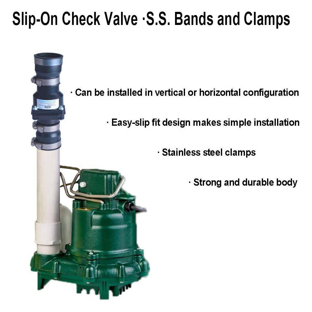 Hydro Master Plastic Sump Pump Check Valve with Stainless Steel Clamps for 1-1/2 inch or 1-1/4 inch - watertech plumbing supply