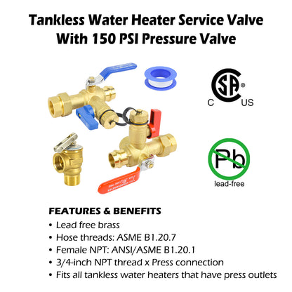 HYDRO MASTER Tankless Water Heater Valve Kit, Lead-Free Brass, NPT Thread x PEX (F1960) Connection - watertech plumbing supply