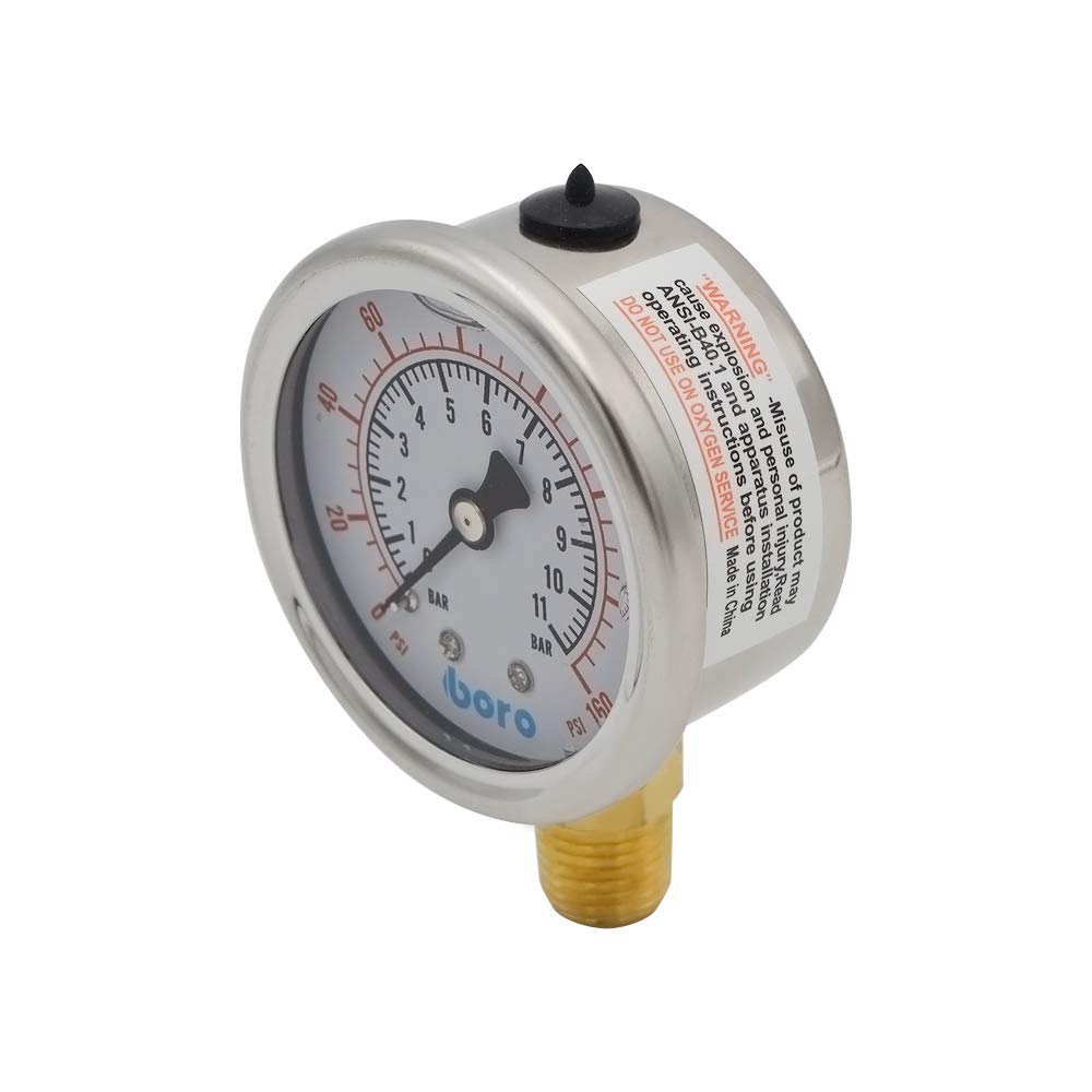HYDRO MASTER Dual Scale 2" Stainless Steel Case Regulator Gauge with Liquid Filled,1/4" NPT Bottom Connection