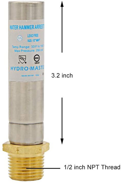HYDRO MASTER Water Hammer Arrestor,Lead Free brass, 1/2"MNPT